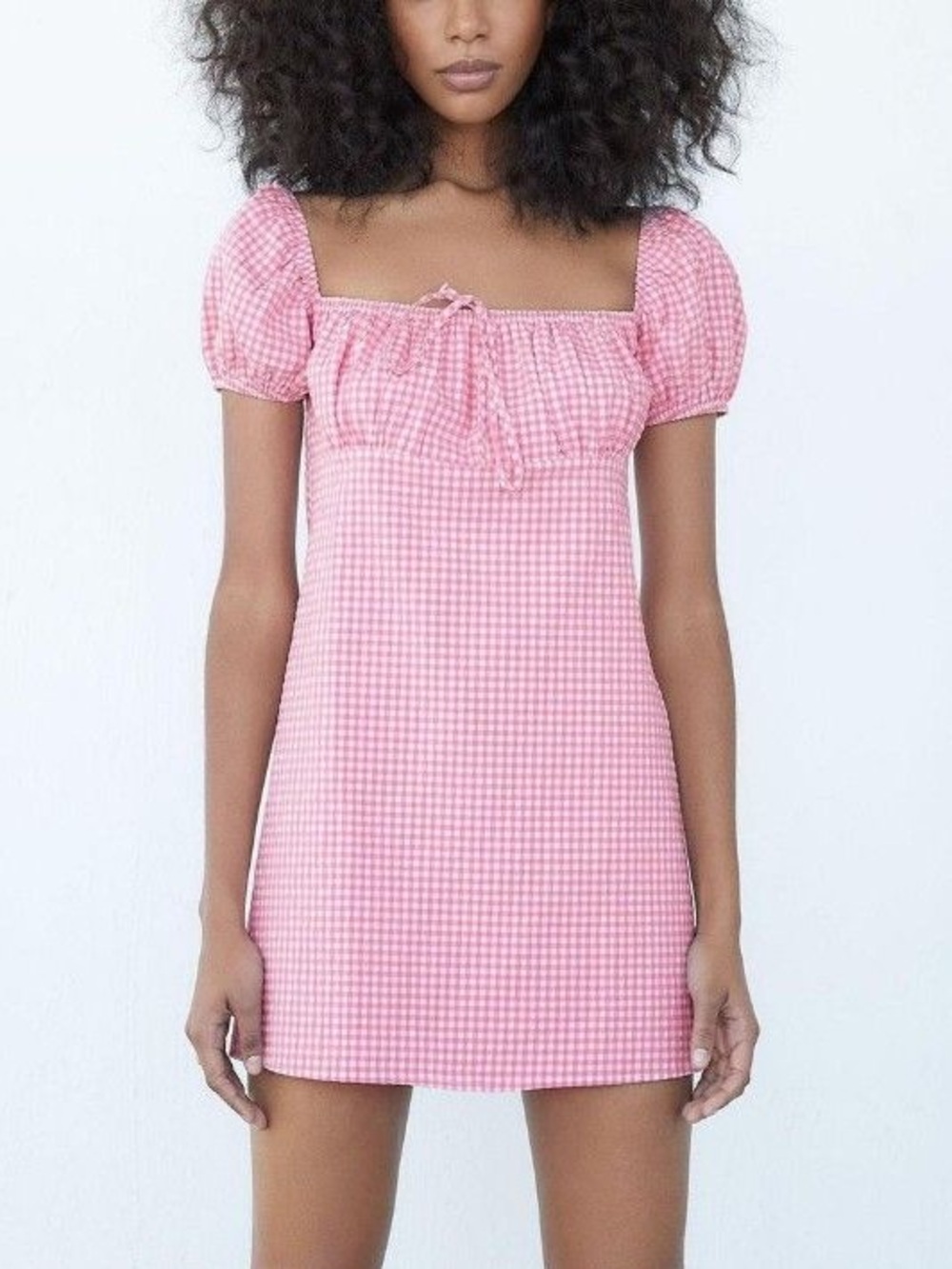 Zara Pink Gingham Puff Sleeve Mini Dress Cottagecore Picnic Barbie Coquette M